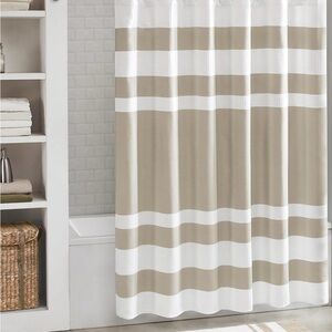 Madison Park Striped Shower Curtain in Beige and White, New, Set of 2